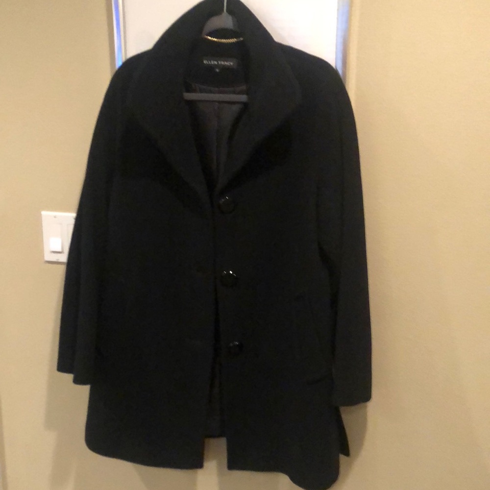 Black 3/4 length coat.  Ellen Tracy brand.  Size 6.  Excellent condition.